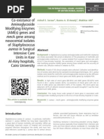 Co-existance of Aminoglycoside Modifying Enzymes (AMEs) genes and mecA gene among nosocomial isolates of Staphylococcus aureus in Surgical Intensive Care Units in Kasr Al-Ainy hospitals, Cairo University