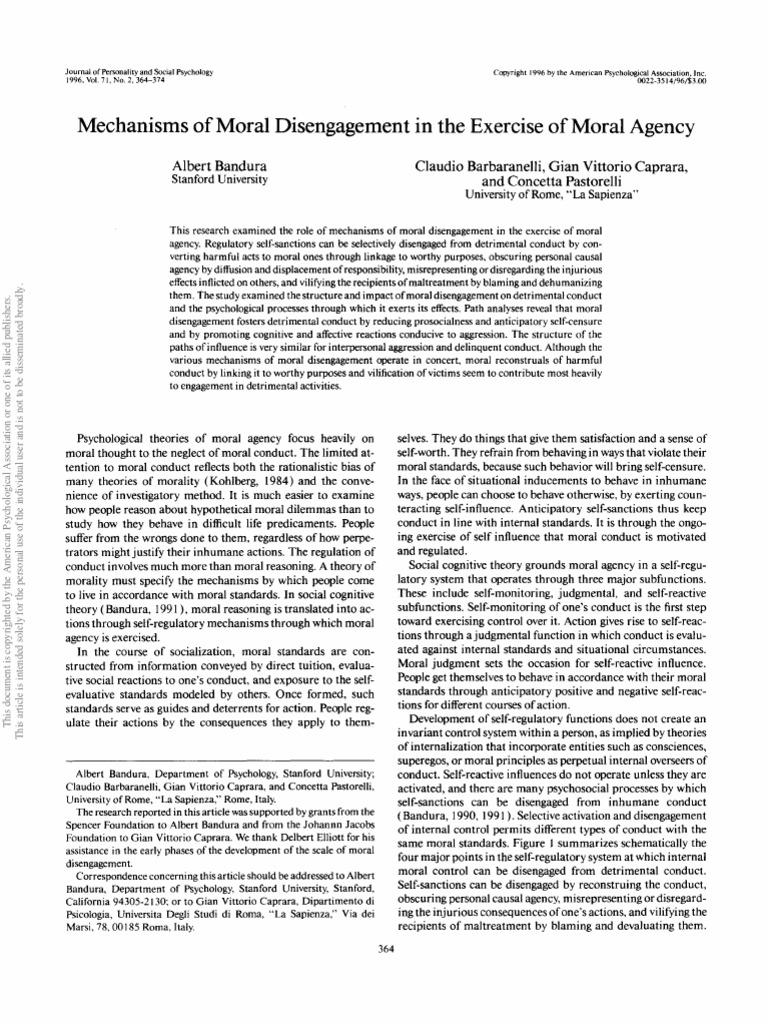Mechanisms of Moral Disengagement in The Exercise of Moral Agency ...