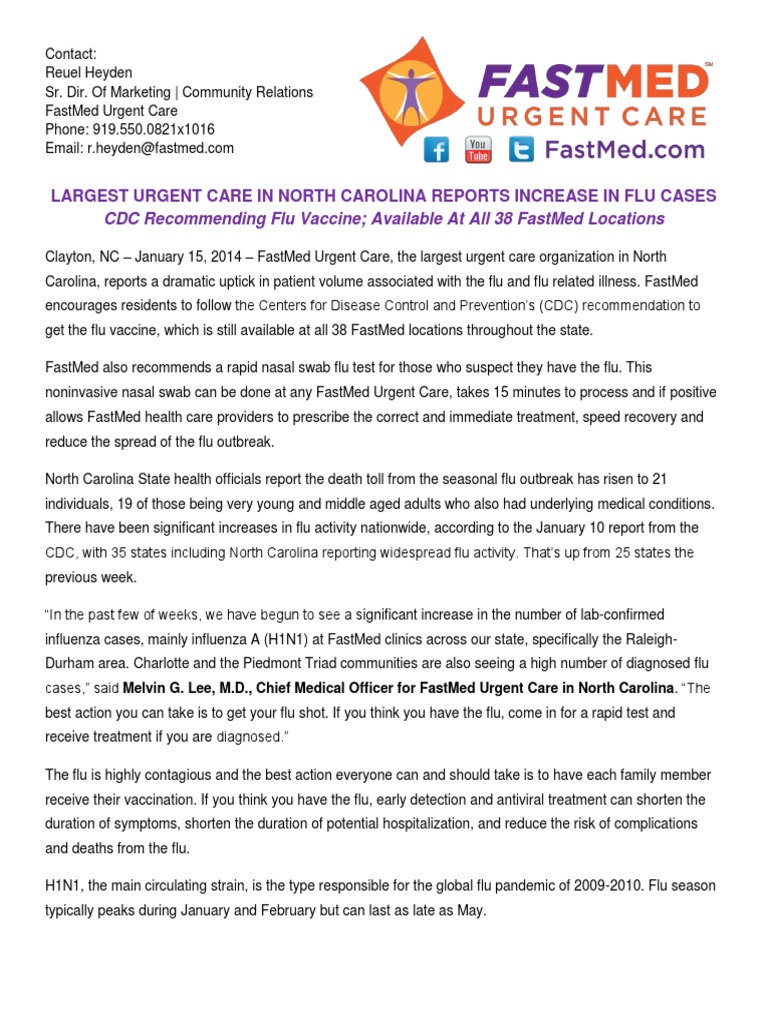 January 15, 2014 - FastMed Urgent Care Reports Dramatic Increase in Flu ...