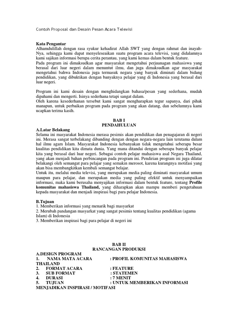 Contoh Proposal Dan Desain Pesan Acara Televisi | PDF | Perjalanan