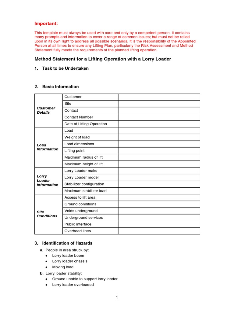 Method Statement Lorry Crane | PDF | Crane (Machine) | Loader (Equipment)