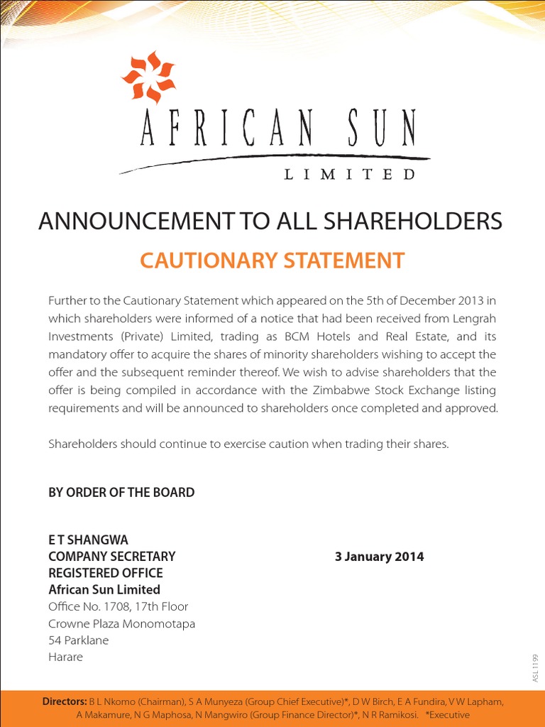 Cautionary Statement for Shareholders | PDF