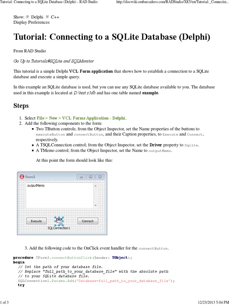 Connecting Delphi to SQLite Database | PDF | Databases | Software