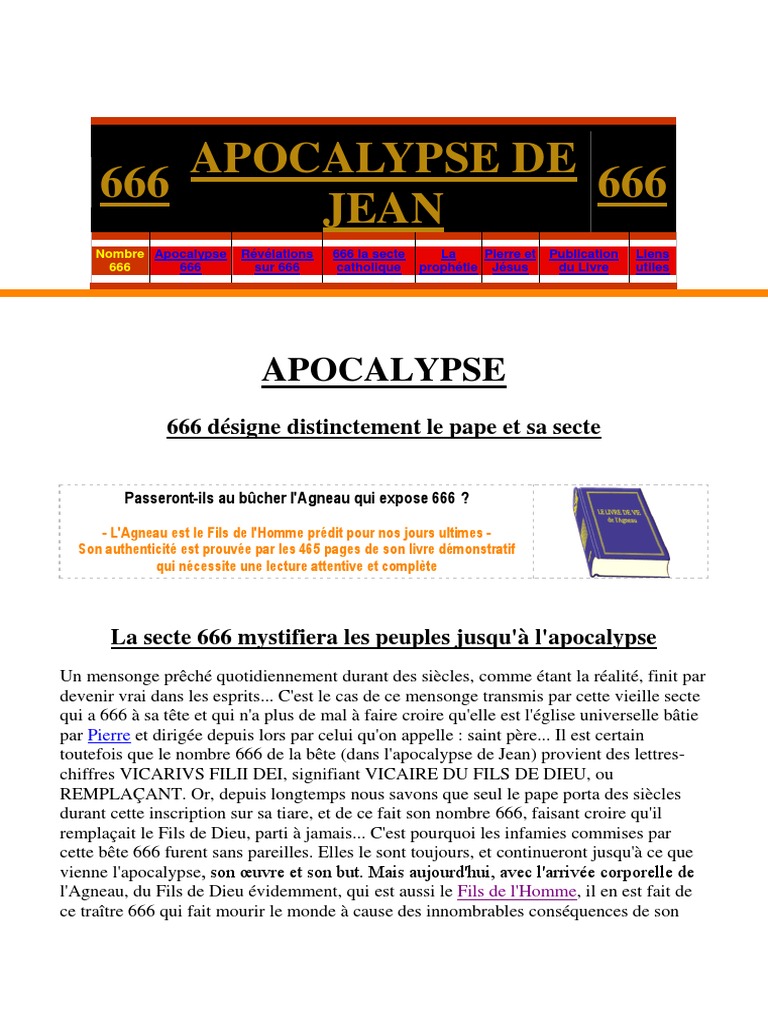 666 Dans L'apocalypse de Jean | PDF | Nombre de la Bête | Livre de la  Révélation