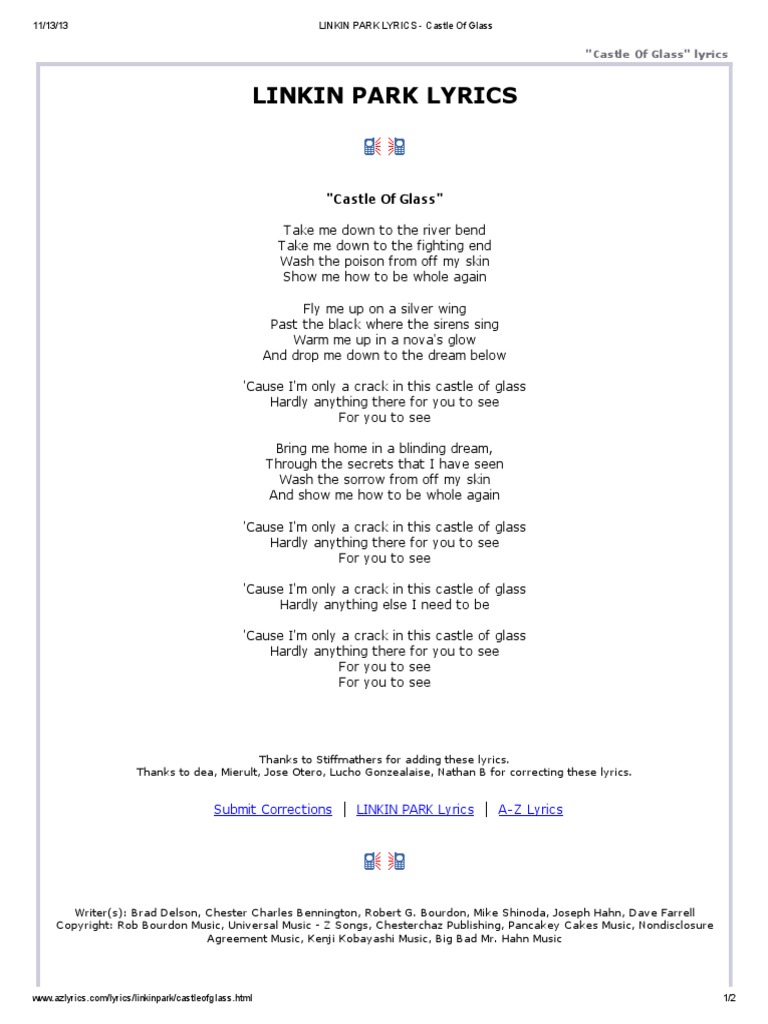 Linkin Park Lyrics Castle Of Glass