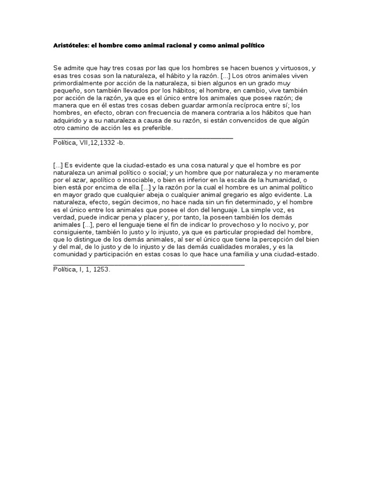 Aristóteles: Hombre como animal político y racional | PDF | Razón ...