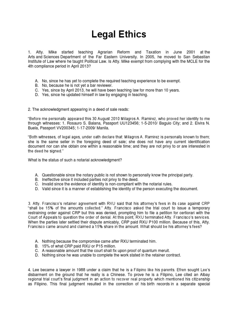 Legal Ethics MCQ PDF Lawyer Complaint