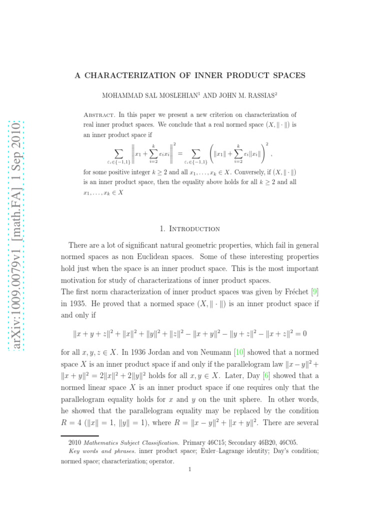 A Characterization of Inner Product Spaces | PDF | Hilbert Space ...
