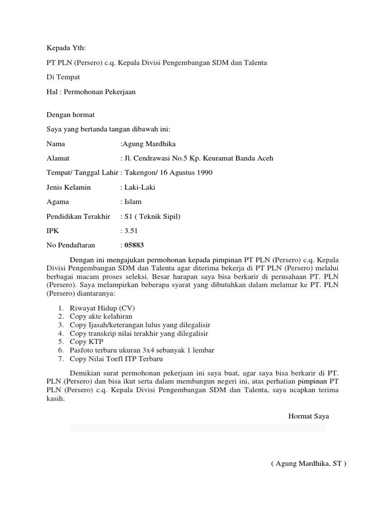 Download 87+ Contoh Surat Lamaran Kerja C.q Terbaik Dan Terbaru