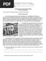avaliação 7 ano Economia Açucareira