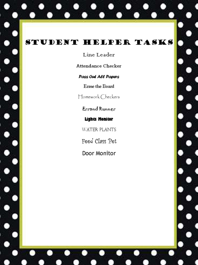 Student Helper Tasks | PDF