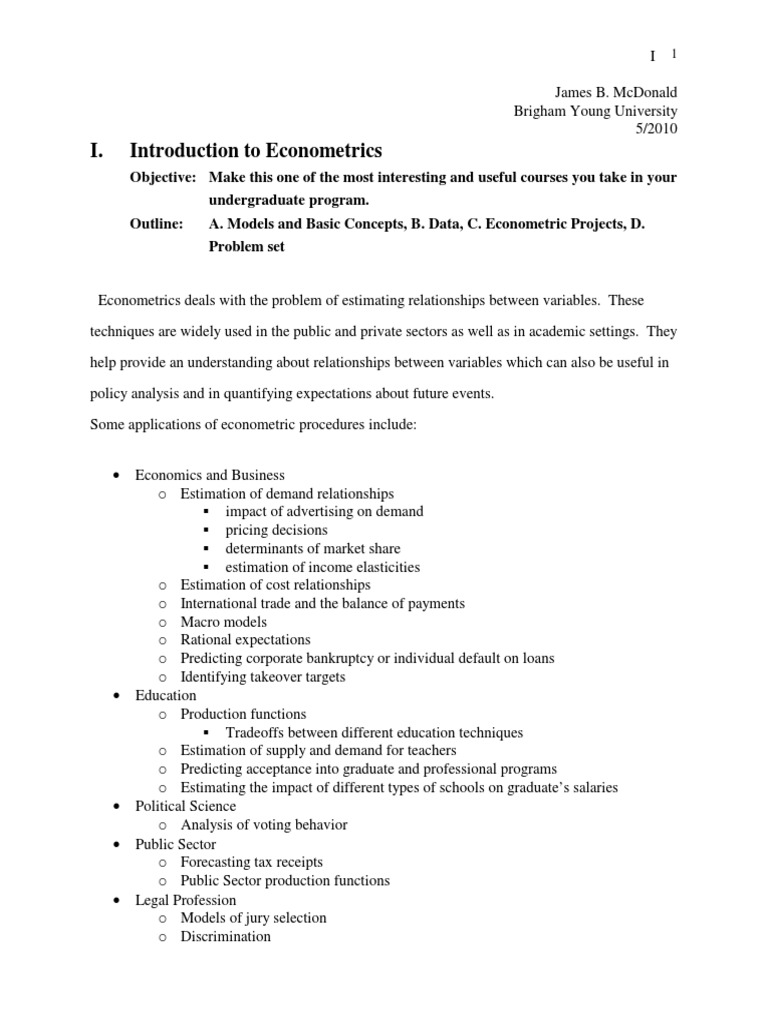 Notes On Econometrics | PDF | Ordinary Least Squares | Endogeneity ...