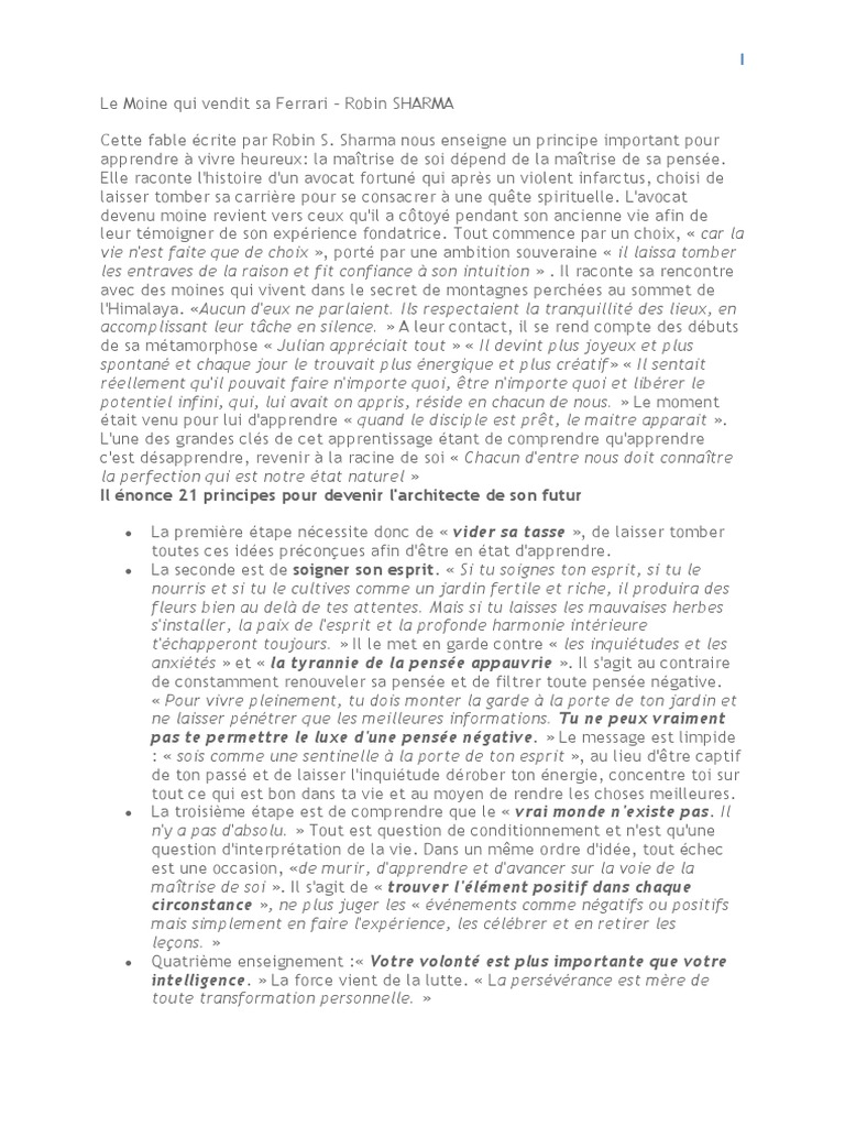 Le Moine Qui Vendit Sa Ferrari Pdf Le Moine Qui Vendit Sa Ferrari | PDF | Bonheur | Apprentissage
