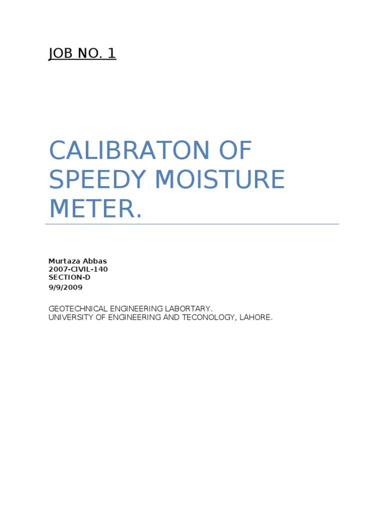 Calibration of Speedy Moisture Meter Calibration Soil