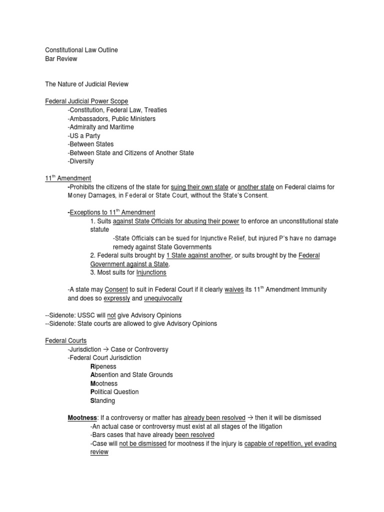 Constitutional Law Bar Exam Outline | PDF | United States Constitution ...