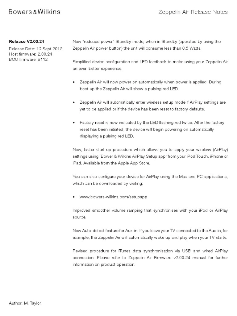 Zeppelin Air Release Notes 2 00 24 Sep12 Pdf I Pod Product Introductions