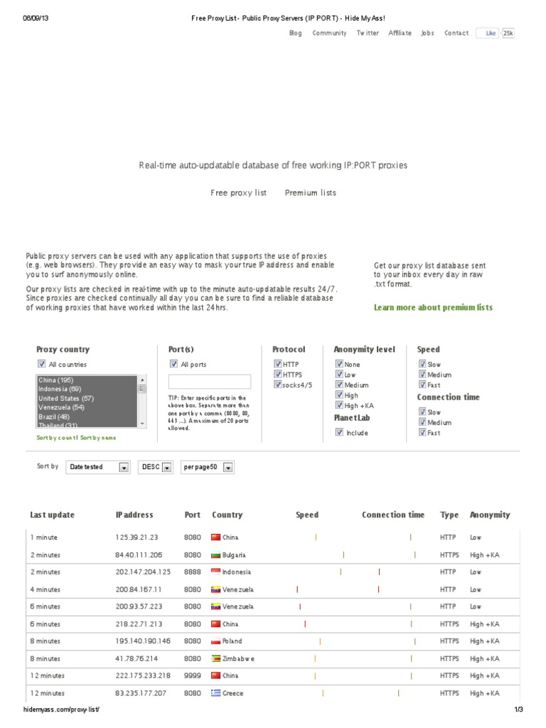 Free Proxy List - Public Proxy Servers (IP PORT) - Hide My Ass! | PDF ...