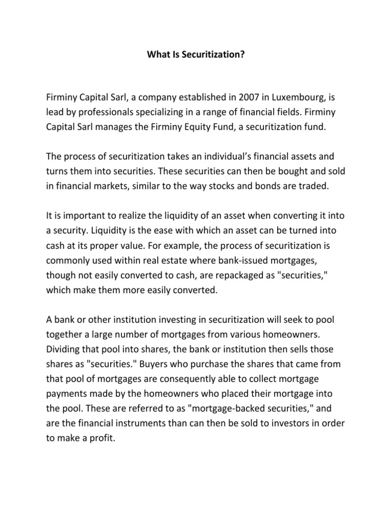 Understanding Securitization Basics | PDF | Finance & Money Management