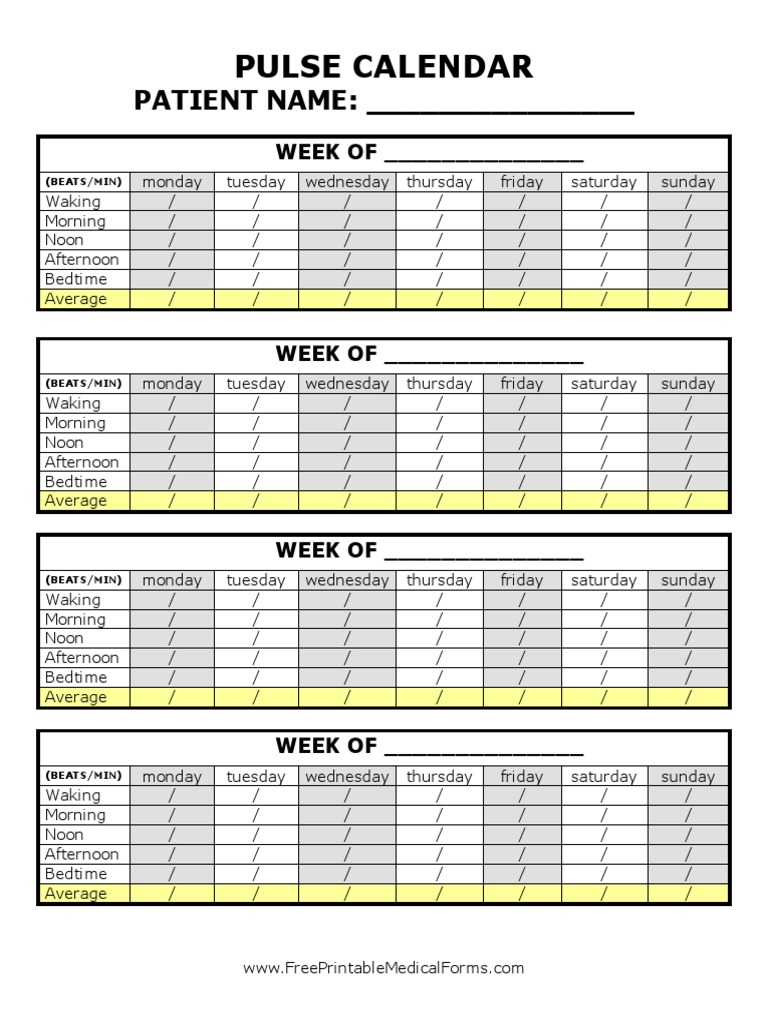 Pulse Calendar: PATIENT NAME | PDF