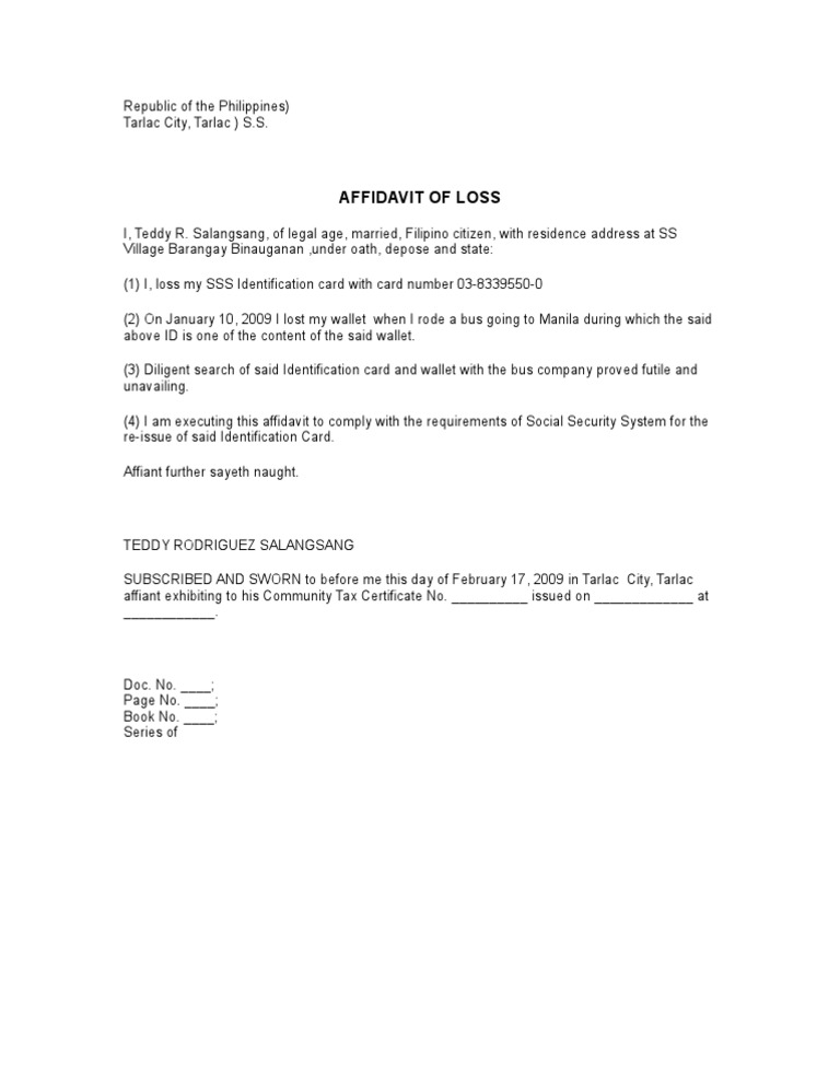 card of student loss Affidavit of Loss card of student loss Affidavit of Loss