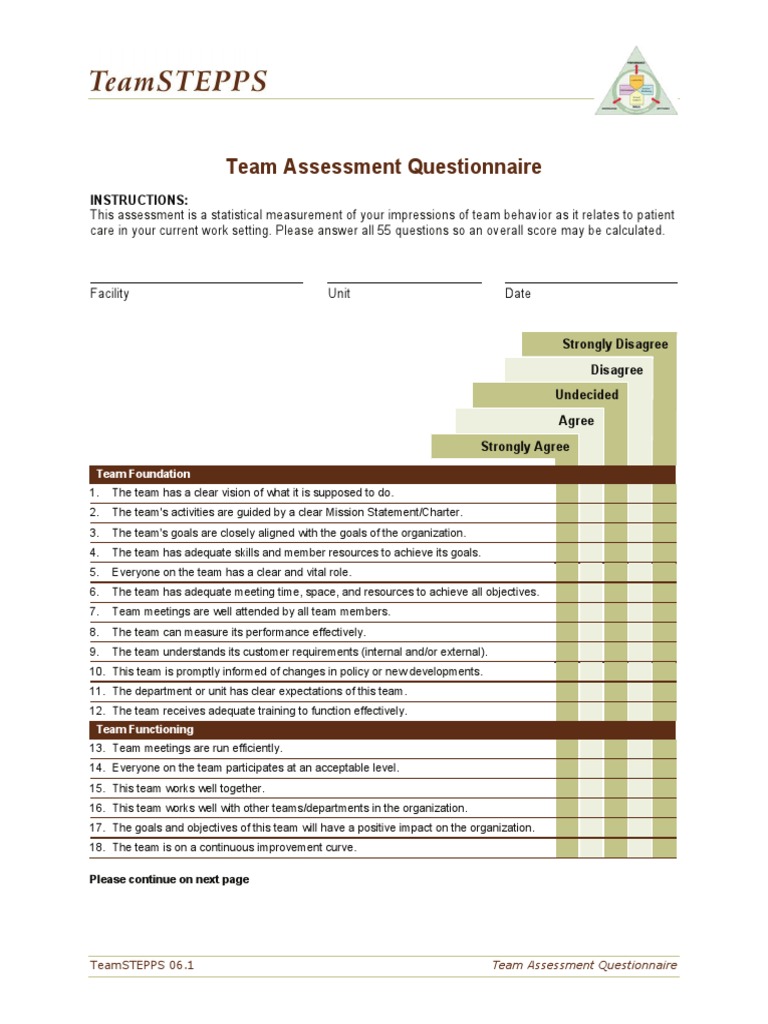 TeamSTEPPS Team Assessment Tool | PDF | Goal | Decision Making