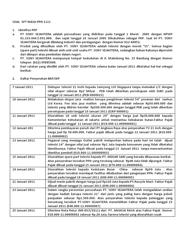 Contoh Soal Pengisian Spt Masa Ppn 1111 Contoh Soal Terbaru