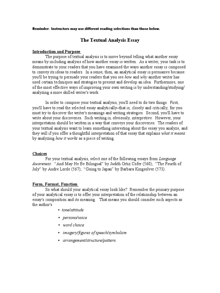 textual analysis essay examples