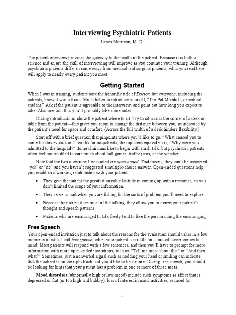 Psychiatric Interviewing Techniques | PDF | Mental Disorder | Major ...