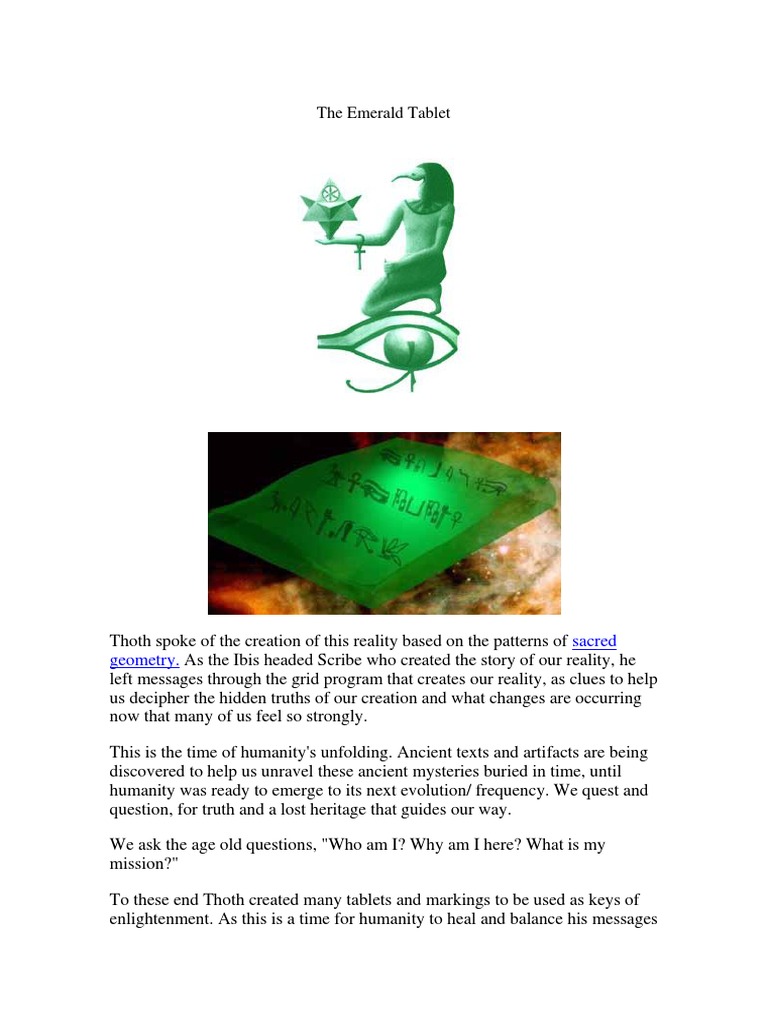 The Emerald Tablet | PDF | Alchemy | Esotericism