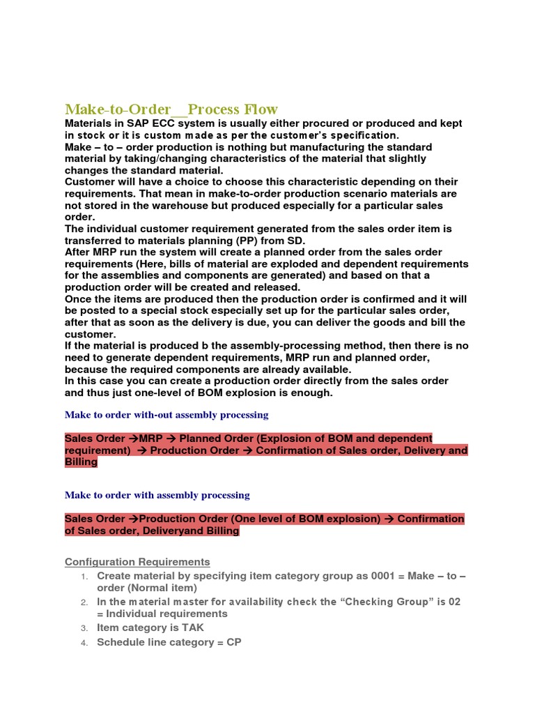 SAP Make-to-Order Process Overview | PDF | Finance & Money Management ...