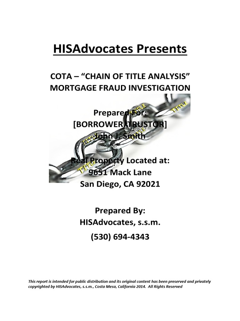 Chain of Title Assessment Deed Of Trust (Real Estate) Mortgage Law