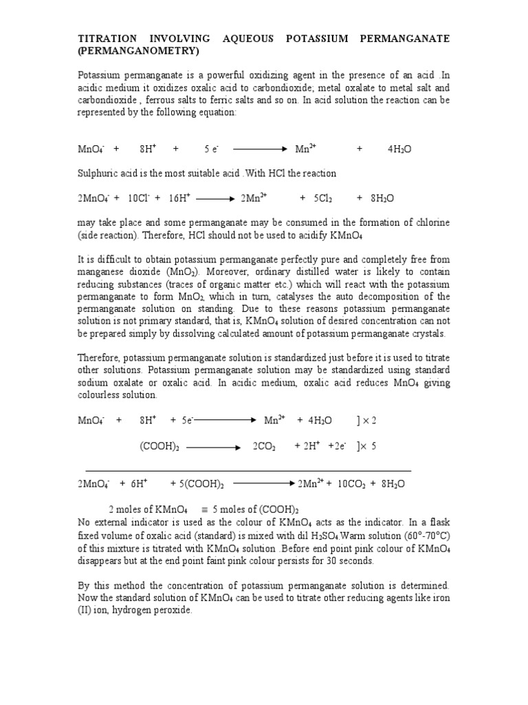 Determination of Iron Content in Mohr's Salt by Potassium Permanganate Titration PDF