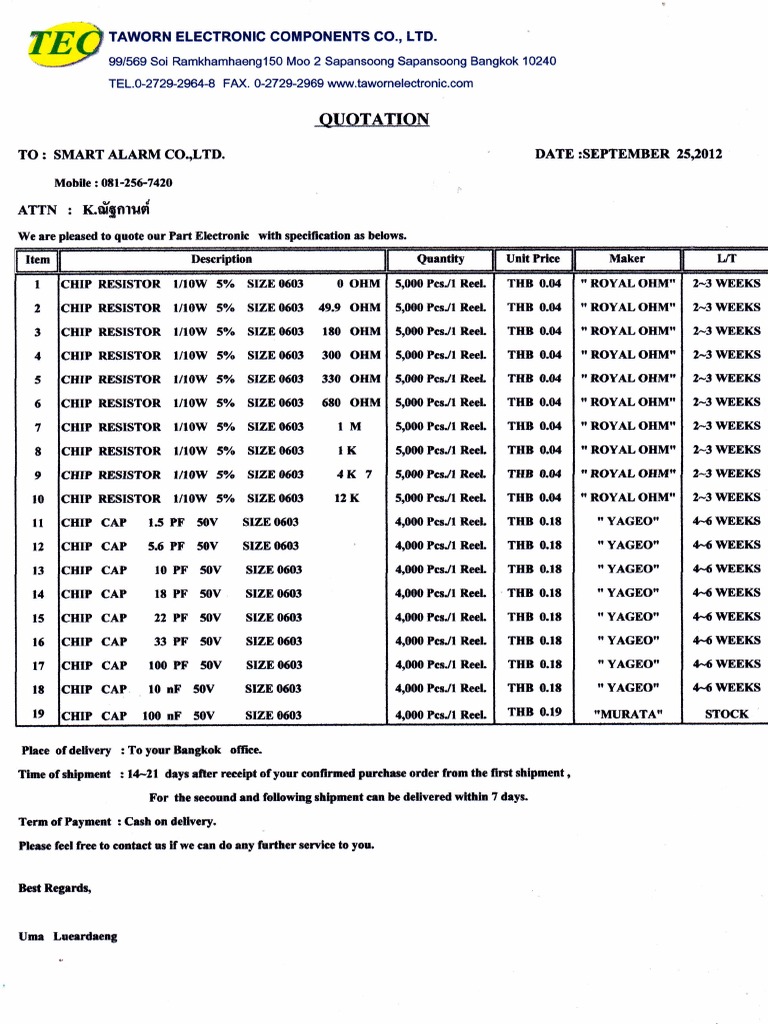 Quotation Smart Alarm 25 Sep | PDF | Home & Garden | Science & Mathematics