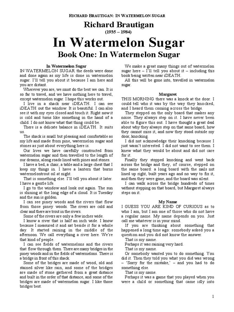 Richard Brautigan In Watermelon Sugar Nature