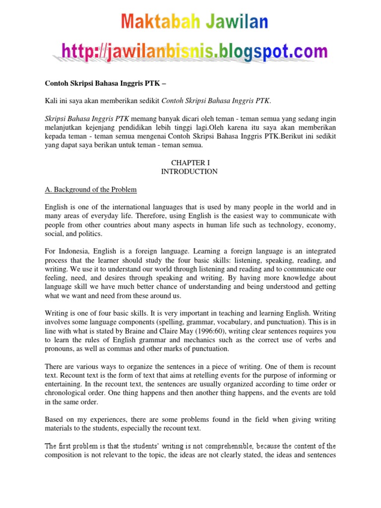 Contoh Skripsi Bahasa Inggris PTK Indonesian Language