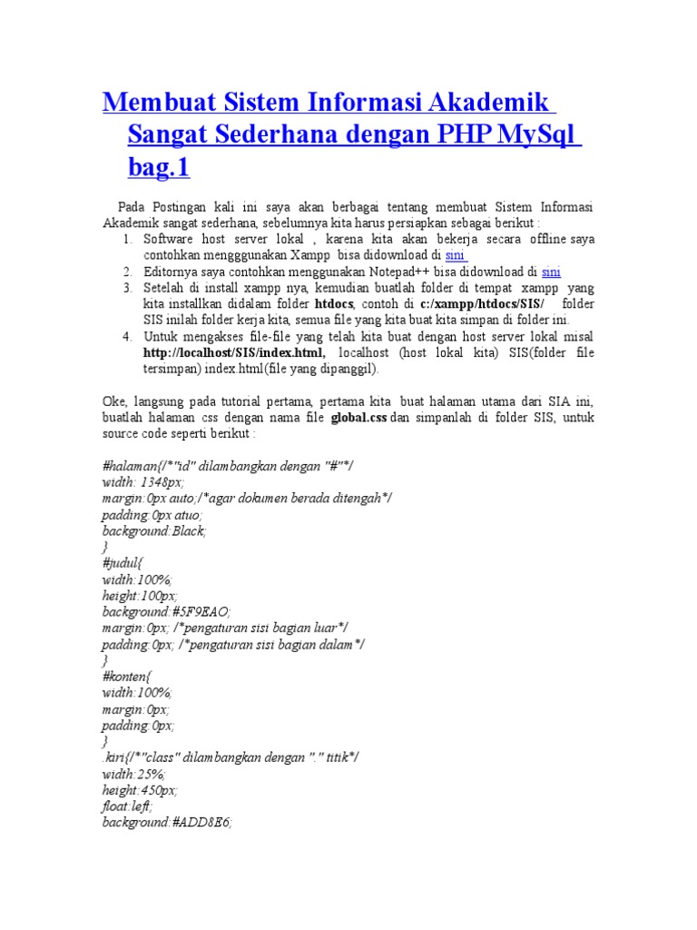 Membuat Sistem Informasi Akademik Sangat Sederhana Dengan Php Mysql Bag Pdf