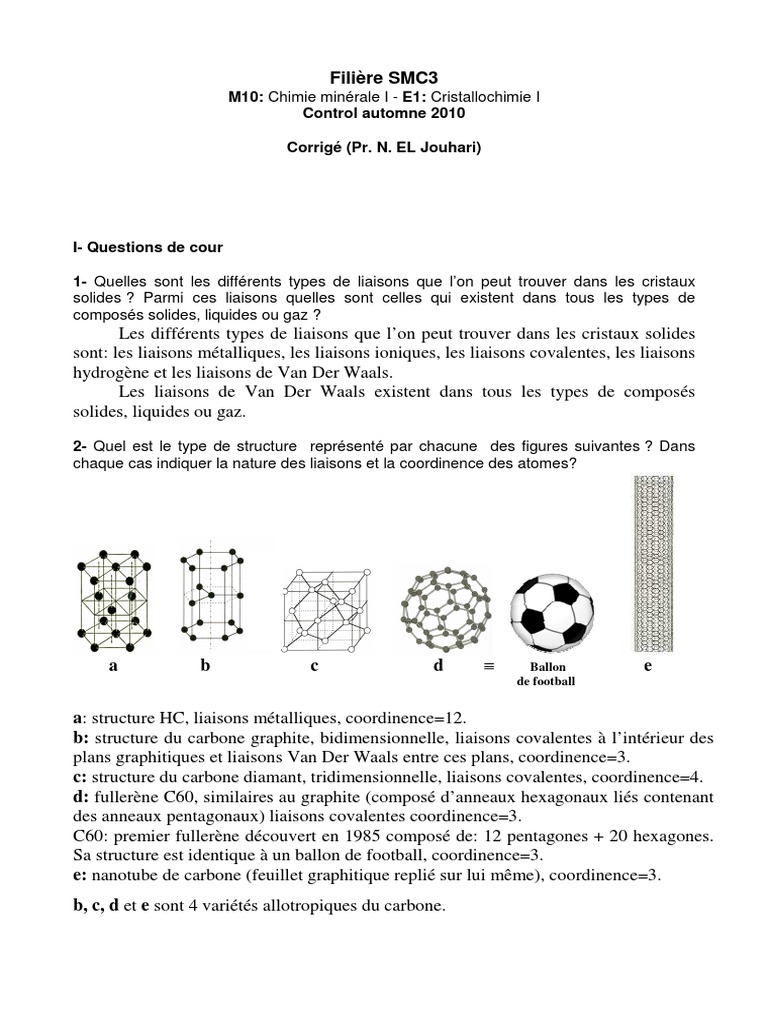 Sur Un Même Schéma Liaison Covalente Hydrogène Van Der Waals Corrig Du Control1 PDF | PDF | Fullerène | Liaison chimique