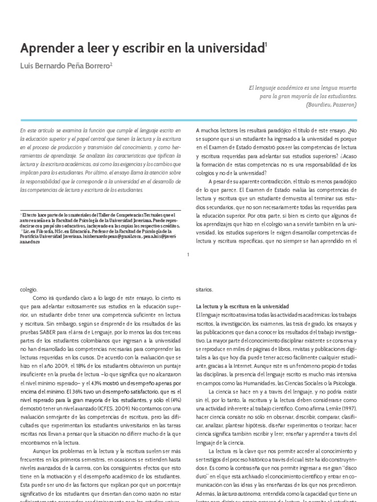 Aprender A Leer y Escribir en La Universidad | PDF | Lectura (proceso ...
