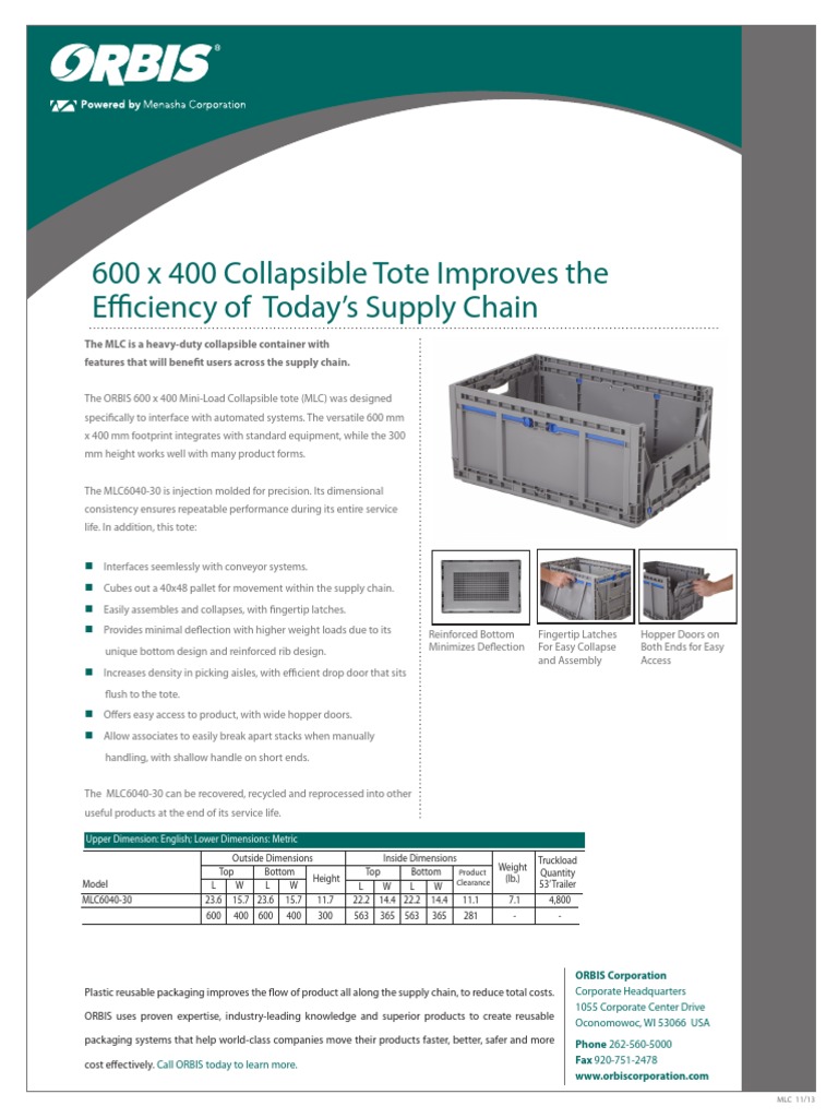 ORBIS 600x400 Collapsible Tote Features | PDF | Technology & Engineering