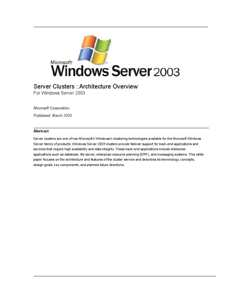 Server Clusters Architecture | PDF | Computer Cluster | Windows Registry