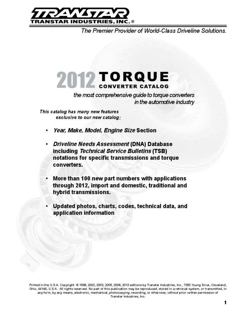 Torque Converter Catalog - 2012 LoRes | Transmission (Mechanics) | Wheeled  Vehicles