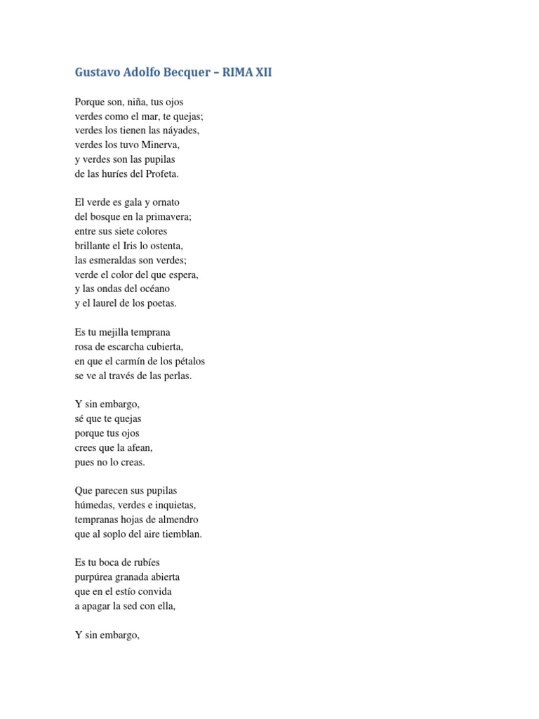 Rima XII: Ojos Verdes de Bécquer | PDF | Naturaleza