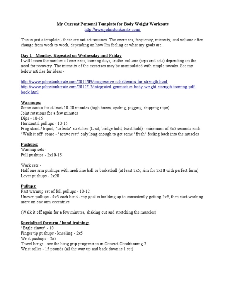 Personalized Bodyweight Workout Plan | PDF | Aerobic Exercise ...