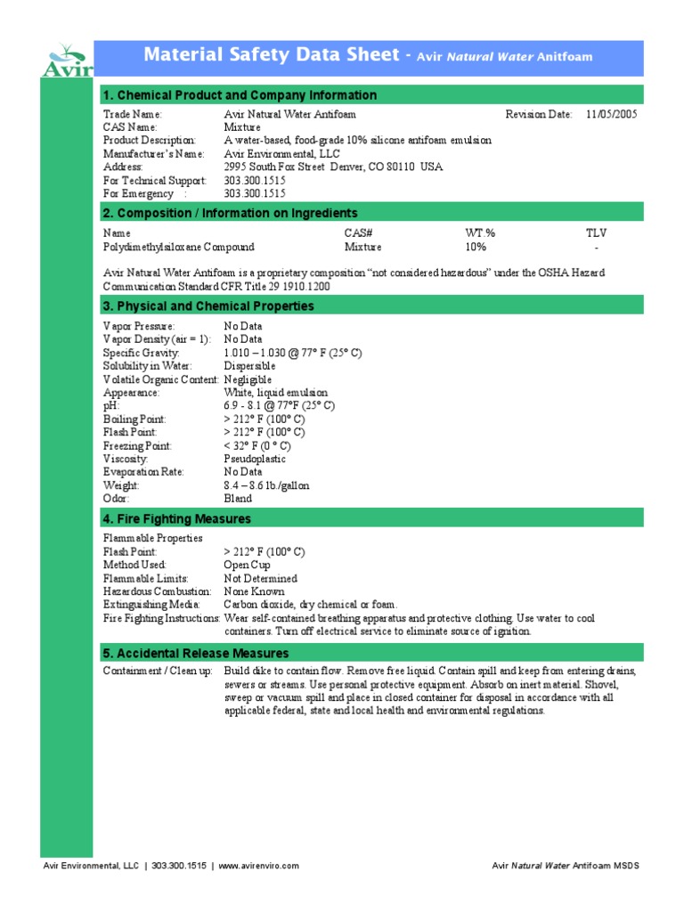 Antifoam MSDS | PDF | Flammability | Firefighting