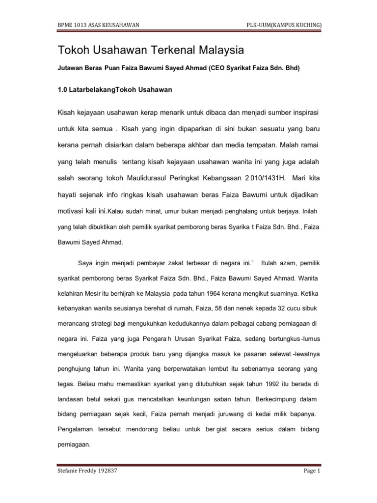 Tokoh Usahawan Terkenal Malaysia  PDF