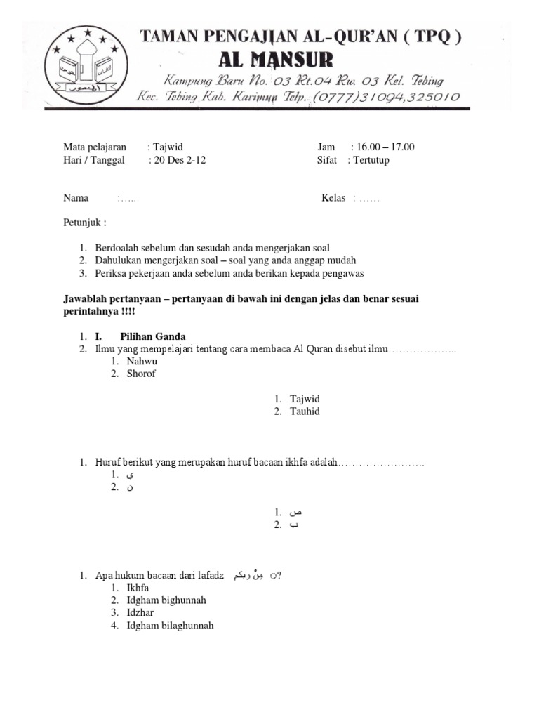 Soal Ujian Tajwid Docx