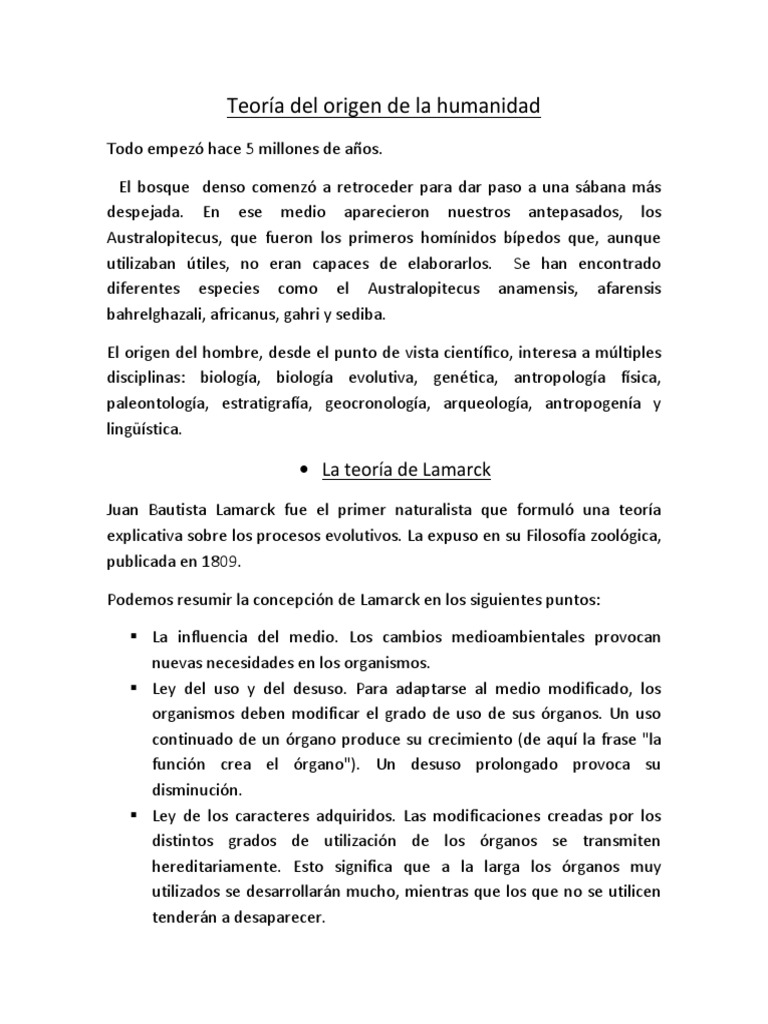 Teoría Del Origen de La Humanidad | PDF | Evolución | Homo
