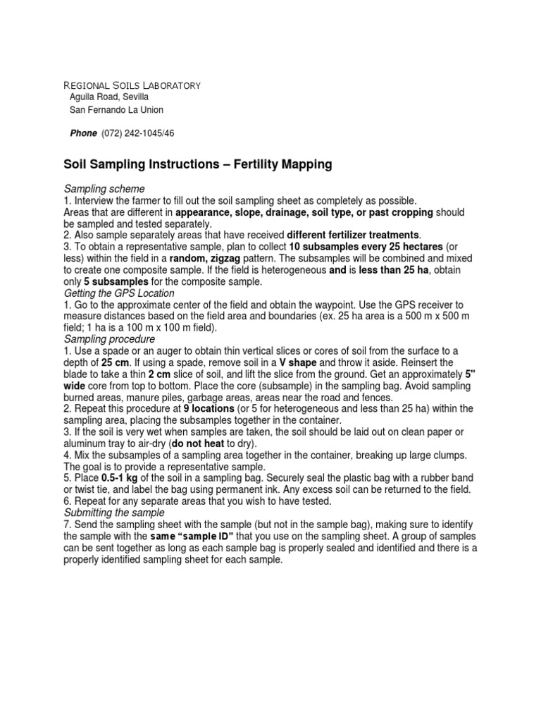 Soil Sampling Instructions Fertility Mapping Pdf Land Management