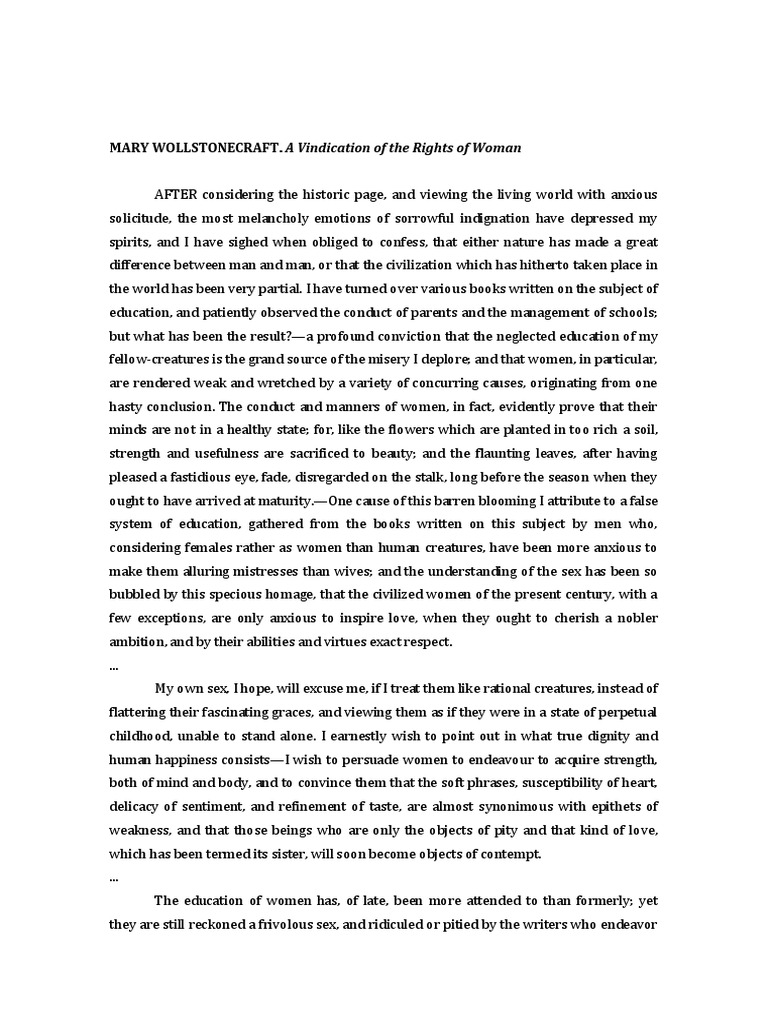MARY WOLLSTONECRAFT. A Vindication of The Rights of Woman PDF A