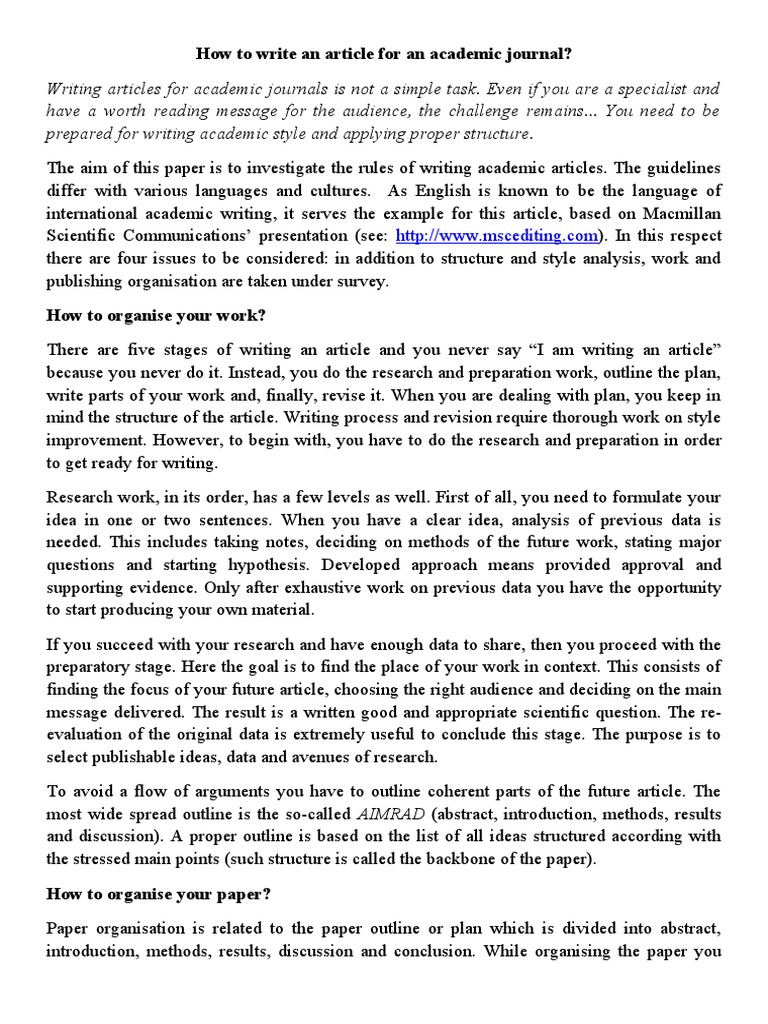 How To Write An Article For An Academic Journal | PDF | Career & Growth ...